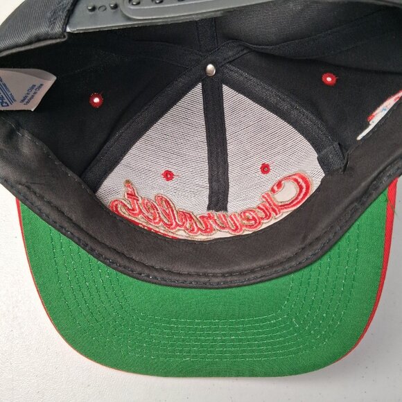 Vintage 1990s Chevrolet Cap Hat Black Red Auto Racing Script Embroidered #1 Team - Picture 10 of 15